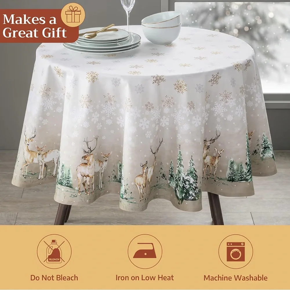 Maison d' Hermine Table Cloth Round 100% Cotton 69” Farmhouse Deer in The Woods